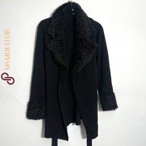 Max Studio Women's S Black Cardigan Jacket Fur detail